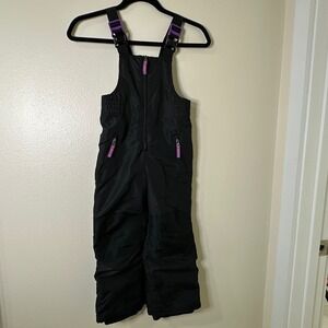 Champion Girls Snow Bib Ski Overalls Pants Black Purple XS 4-5 Waterproof Warm
